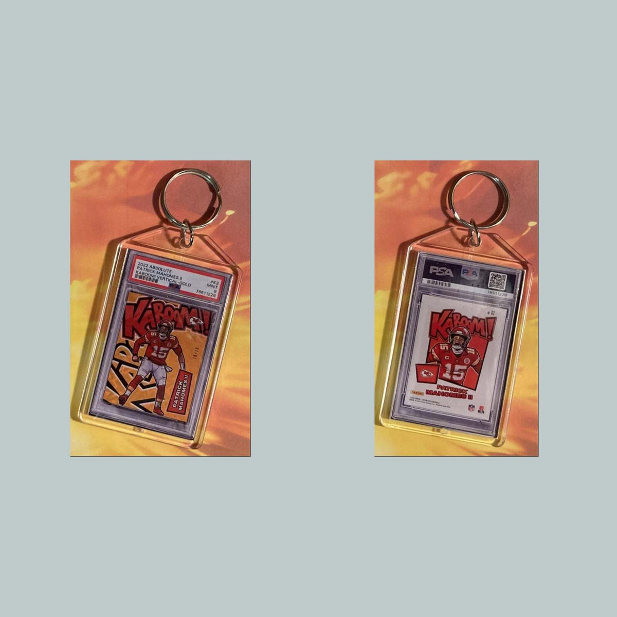 3613 Patrick Mahomes 2022 Panini Absolute Gold Kaboom Custom Keychain