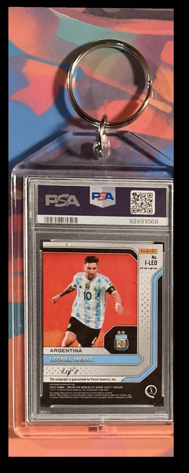 3168 Lionel Messi 2022 W/C Qatar Black Prizm Auto PSA Style Custom Keychain