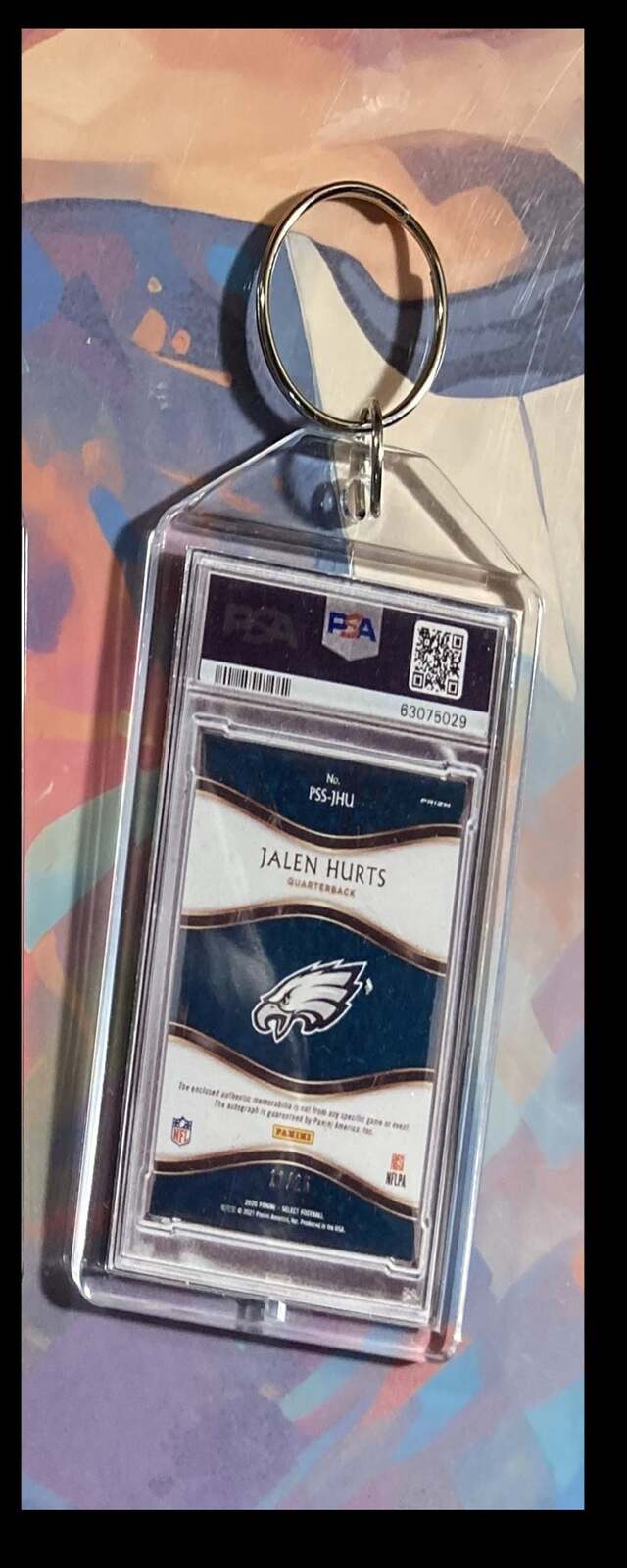 3109 Jalen Hurts 2020 Panini Select Prizm Pulsar Patch Auto Keychain