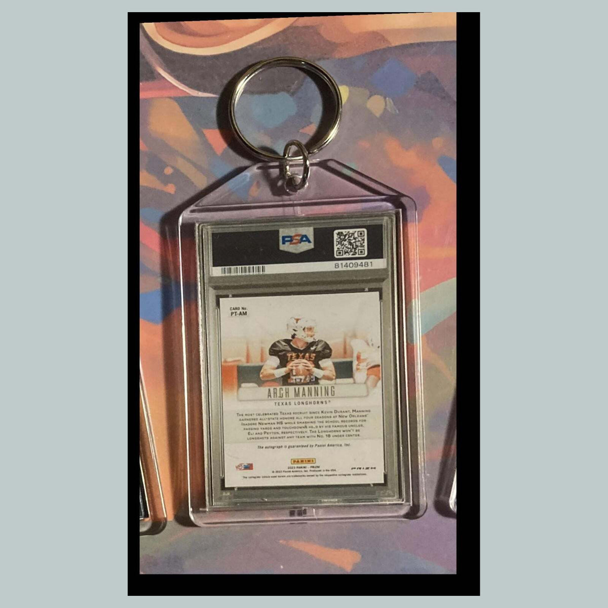 3498 Arch Manning 2023 Panini Throwback Orange Auto Custom Hand Made Keychain
