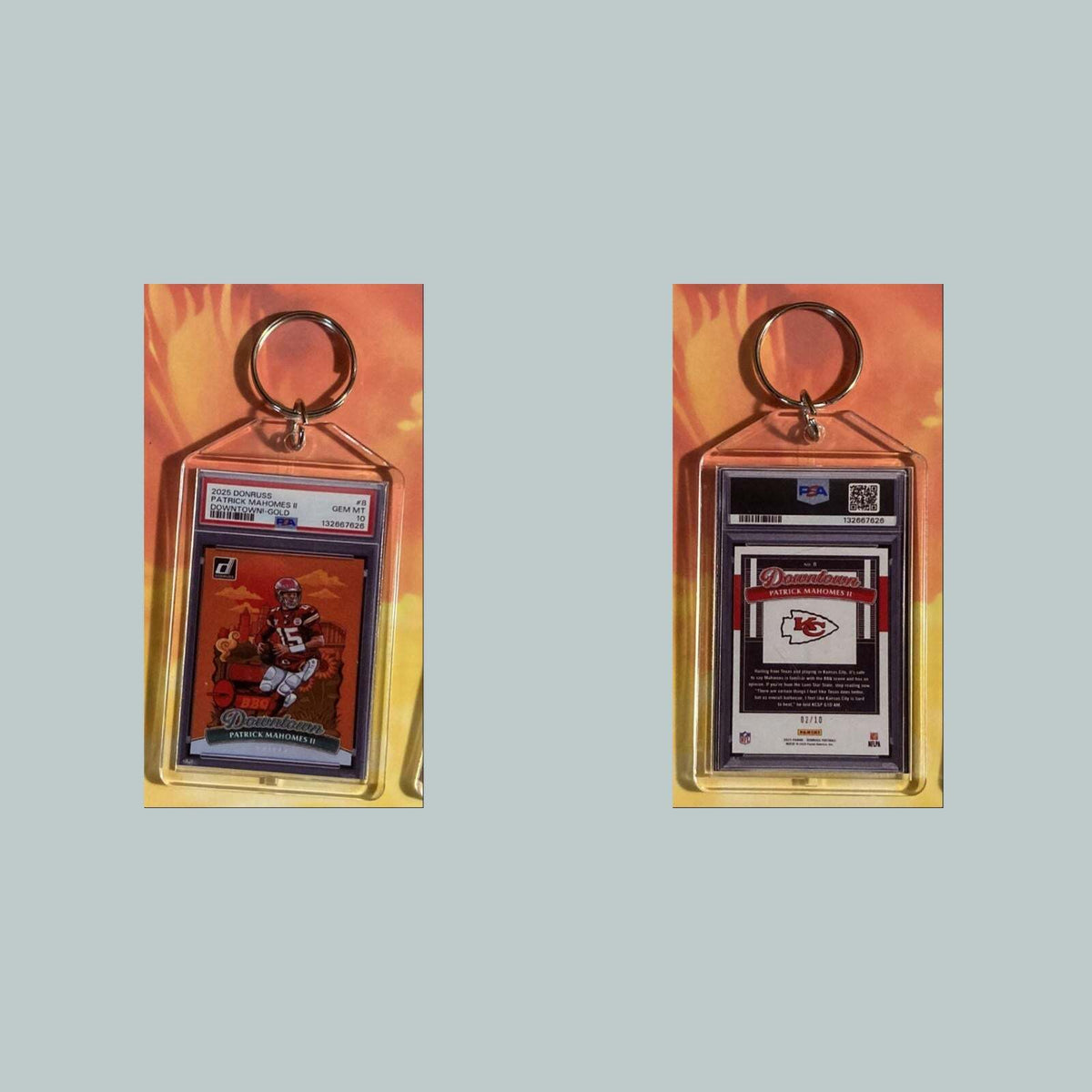3606 Patrick Mahomes 2025 Panini Donruss Gold Downtown Custom Keychain