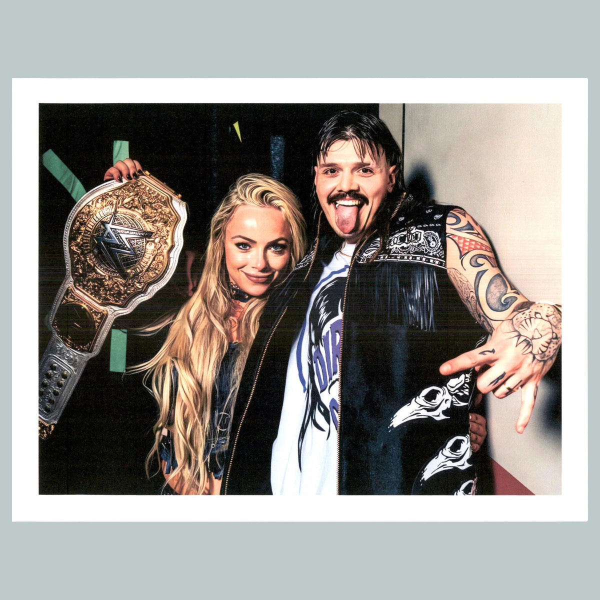 0130P 8X10 Liv Morgan & Dirty Dom Belt Raised-Backstage Glossy Photo Fast Ship