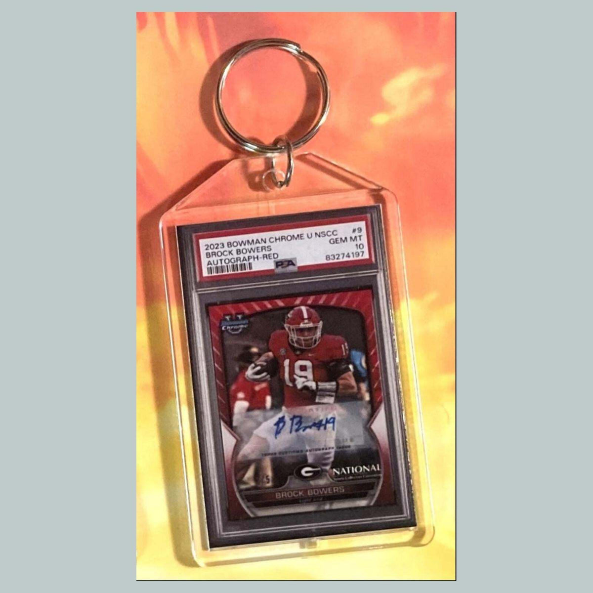 3696 Brock Bowers 2023 Bowman Chrome U Auto Custom Hand Made Keychain