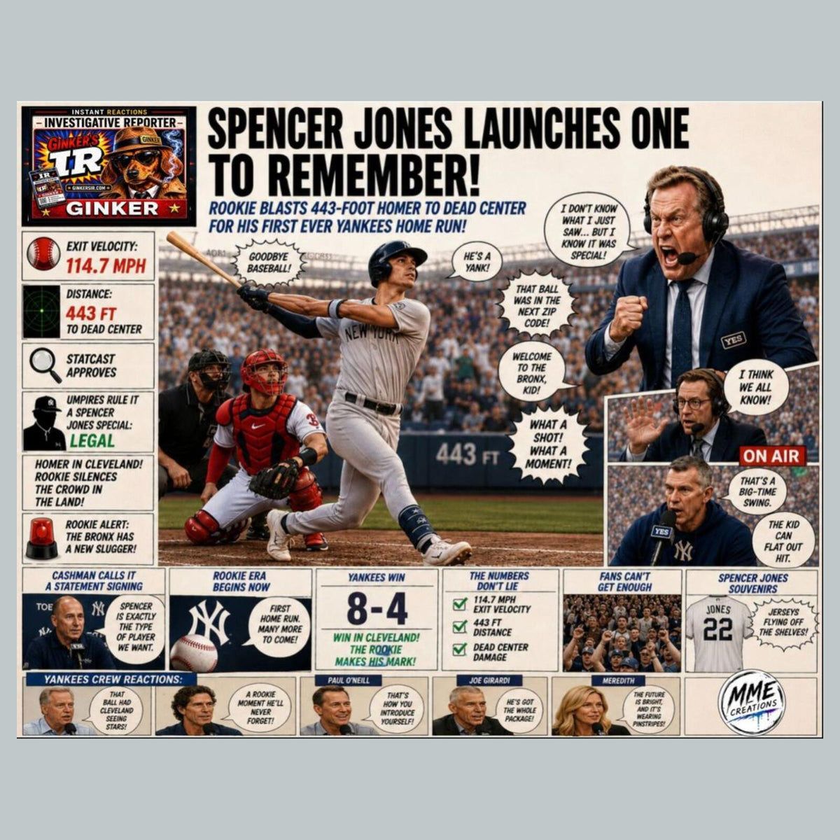 2828 Spencer Jones 1st Home Run Ginker’s Instant Reactions 8X10 Print