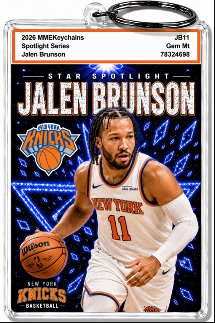 3982 Jalen Brunson Keychain Blue Spotlight Premium Keychain With Nameplate