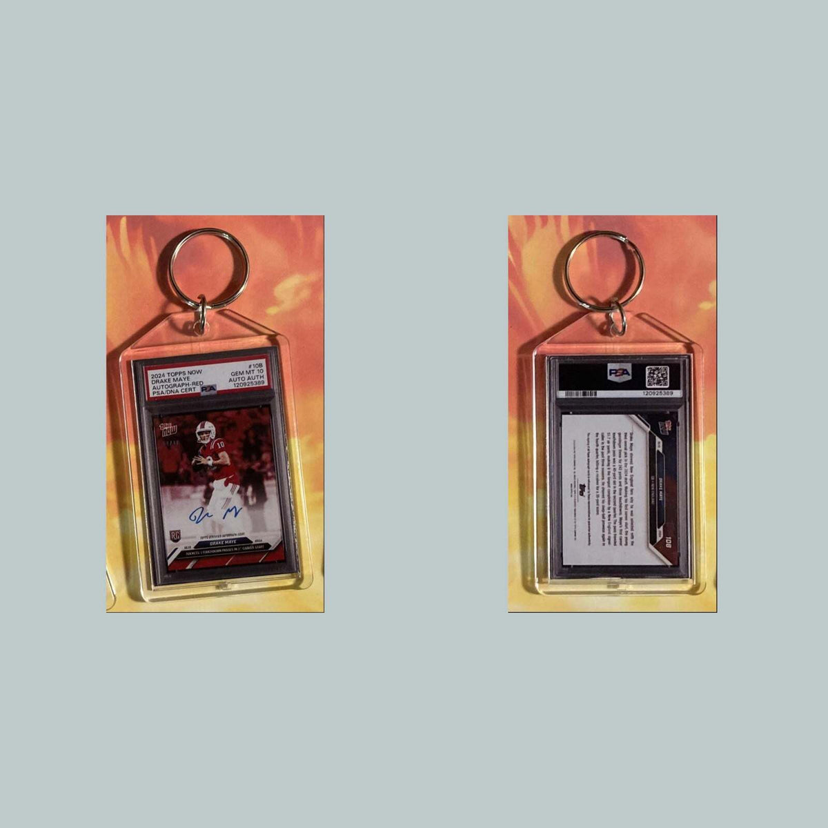 3717 Drake Maye 2024 Topps Now Auto Red Custom Hand Made Keychain