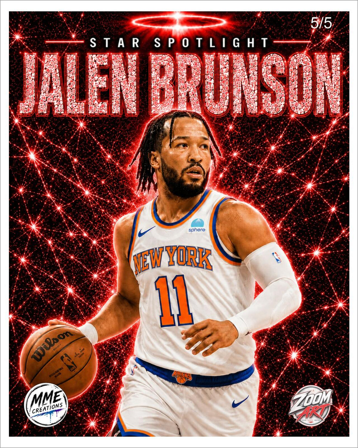 2686 Jalen Brunson Red Ice Edition Knicks Basketball Champs 8X10 Zoom Art Print