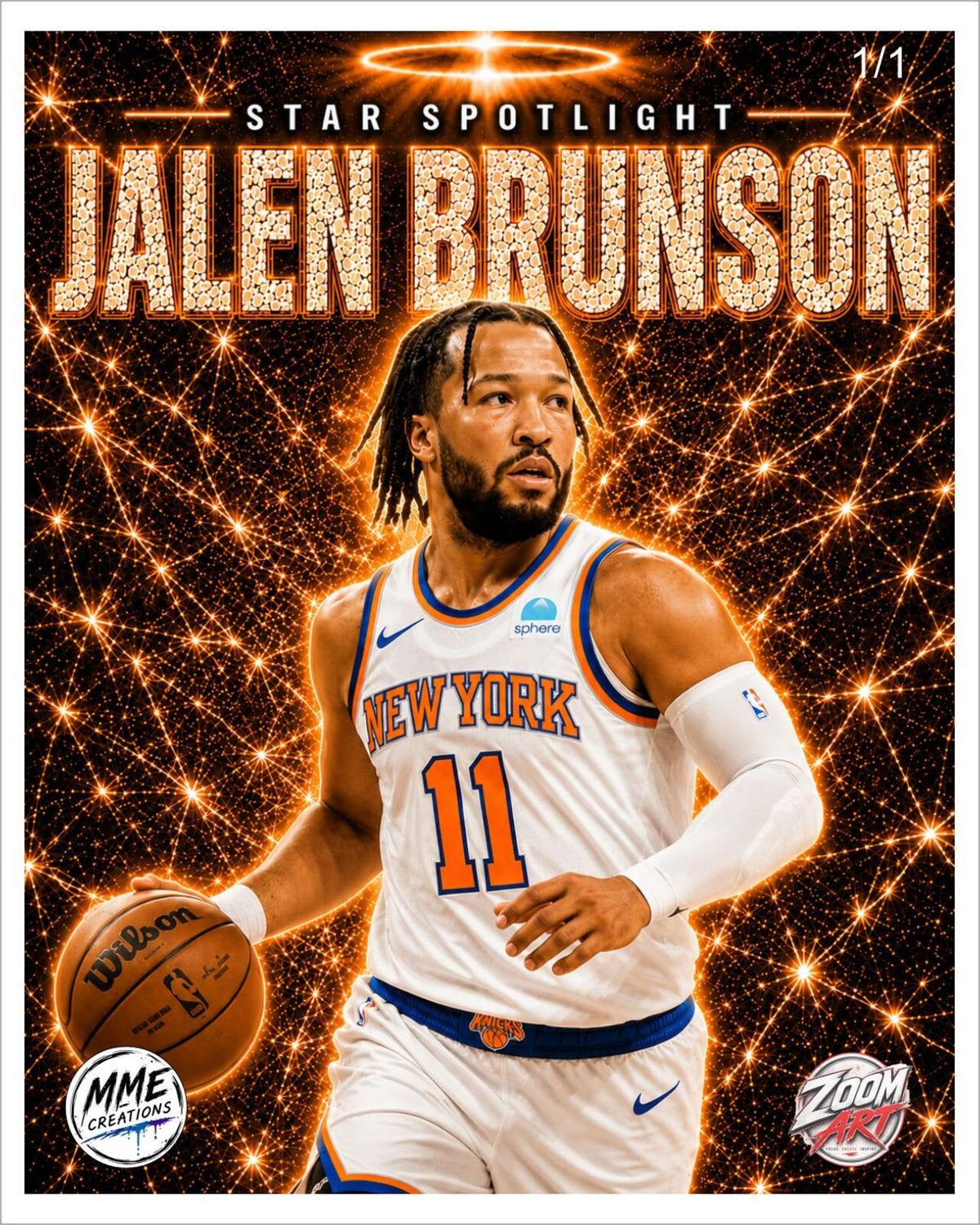 2687 Jalen Brunson Gold Ice Edition 1/1 Knicks Basketball Champs 8X10 Art Print