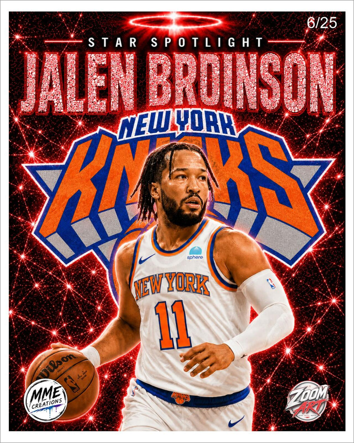 2688 Jalen Brunson Red Ice Edition /5 Knicks Logo Basketball Champs 8X10 Print