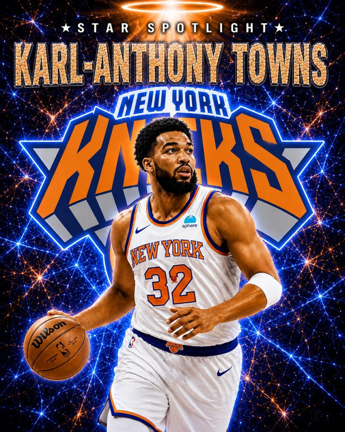 2708 Karl-Anthony Towns Base Ed Knicks Basketball Champs 8X10 Zoom Art Print