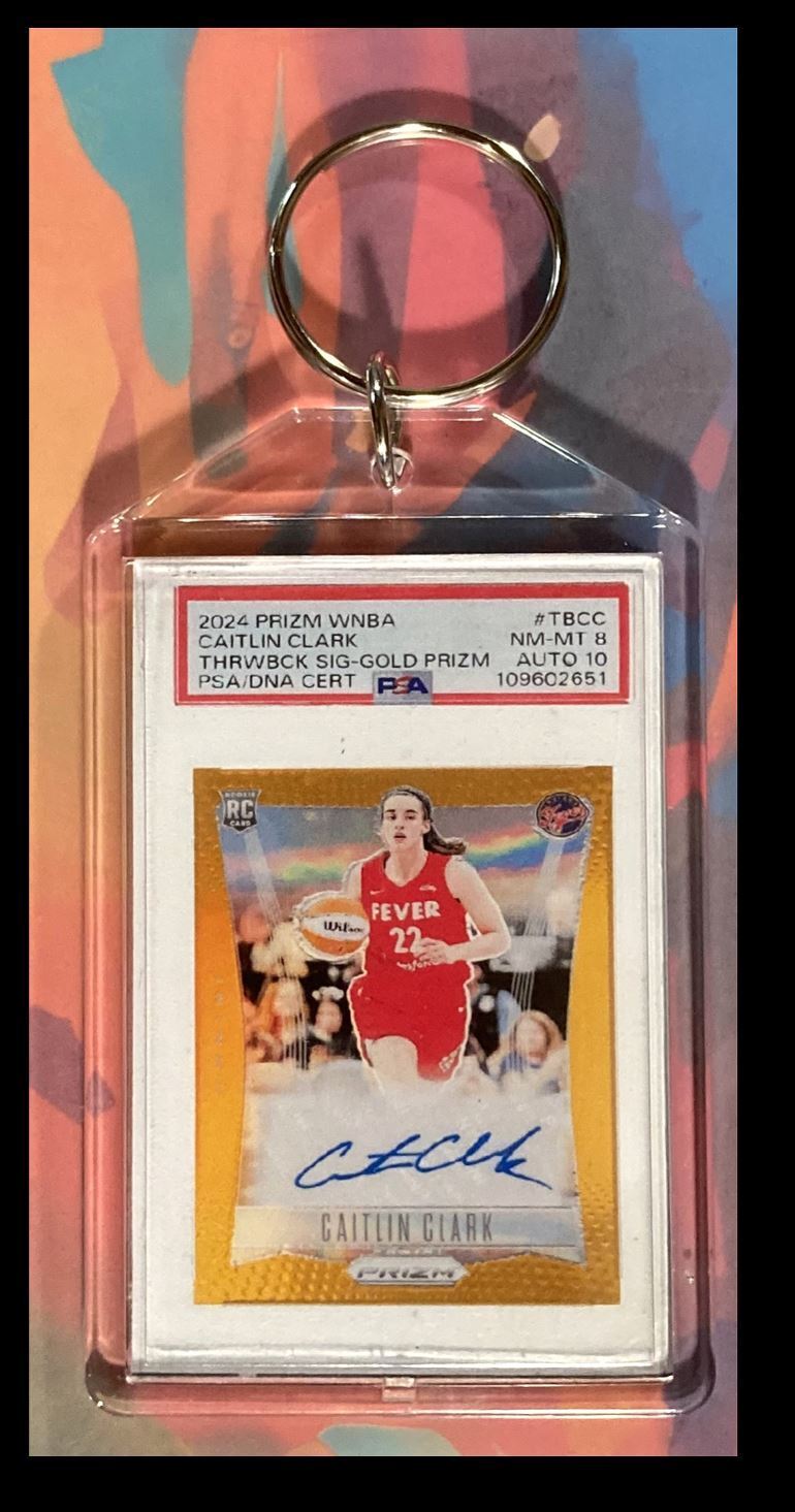 3263 Caitlin Clark 2024 Panini Prizm Auto PSA Style-Custom Keychain-Great Gift