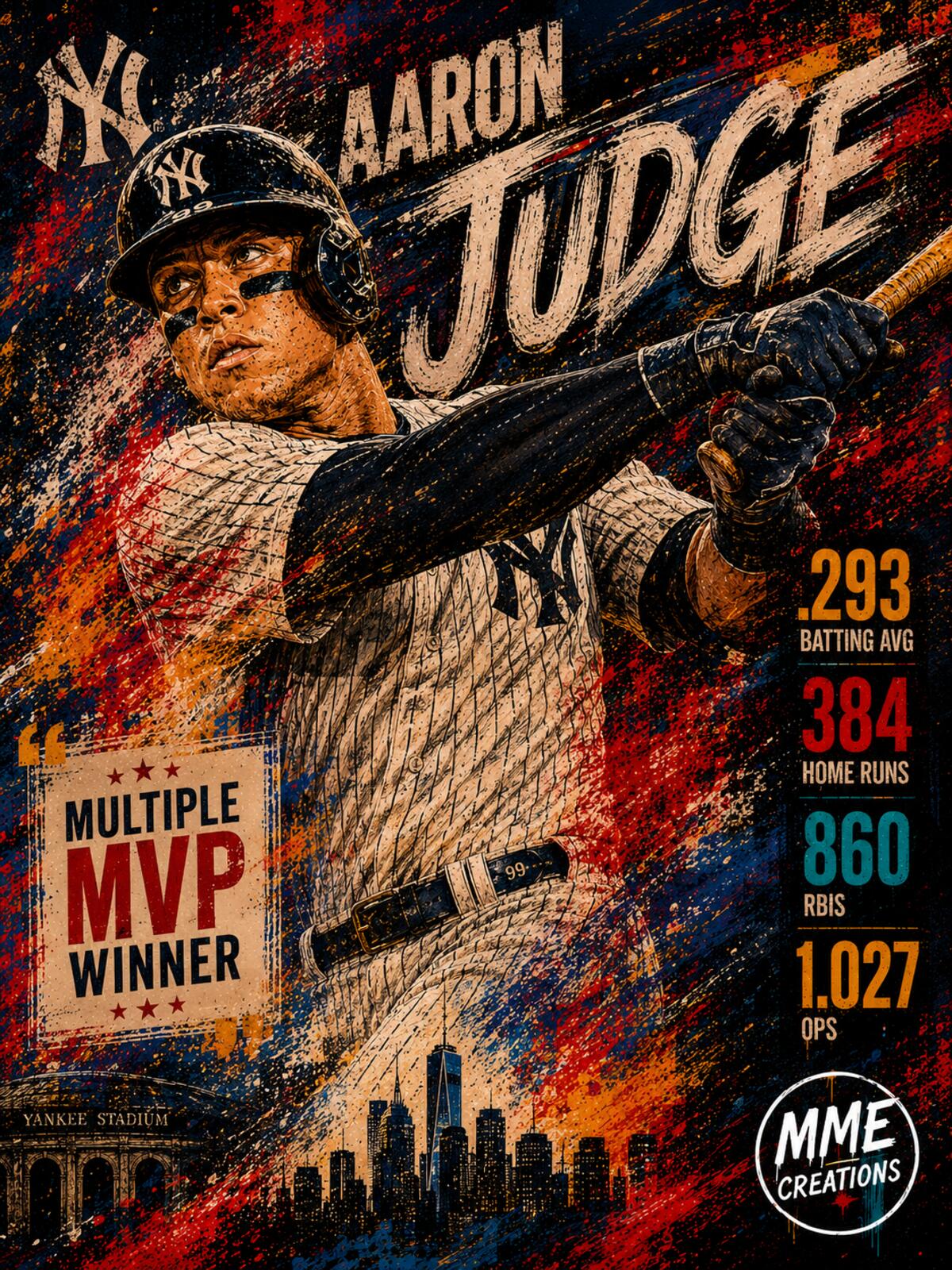 2682 Aaron Judge Zoom Art Giclée Prints Threefer Bundle 3 Stylized 8X10 Prints BBL