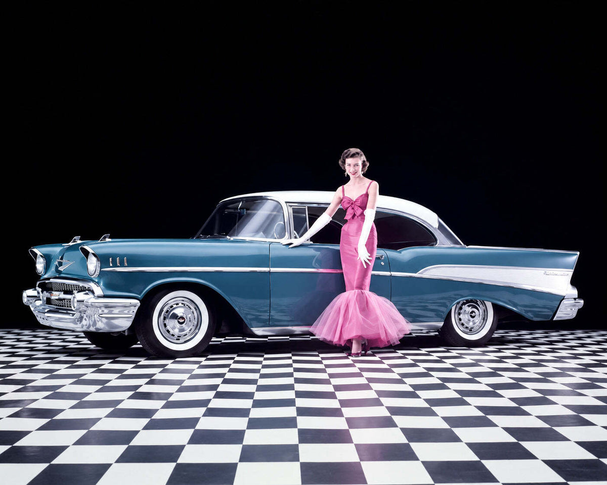 1718 1957 Chevrolet Bel Air with Pink Gown 8x10 Landscape Print