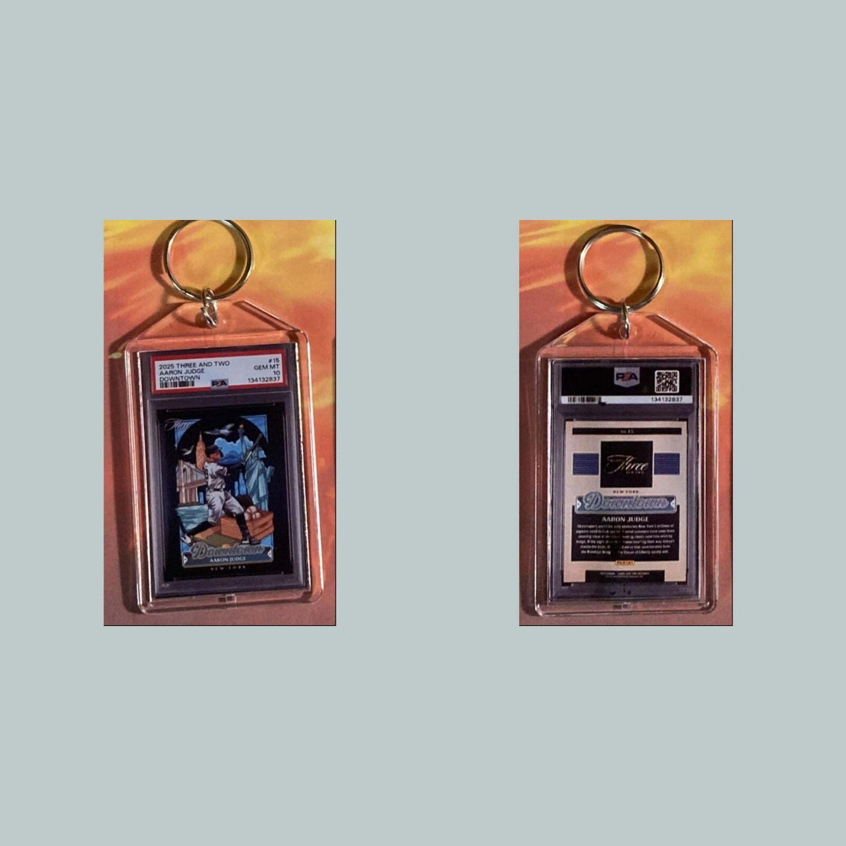 3597 Aaron Judge 2025 Panini Three and Two Downtown Custom Made Keychain