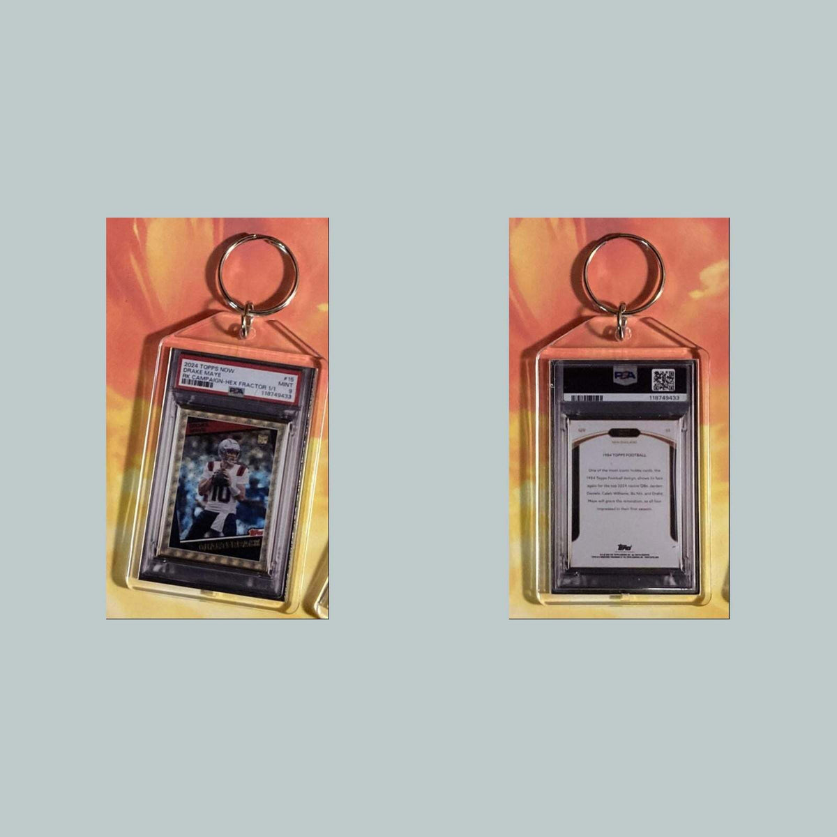 3711 Drake Maye 2025 Topps Now Hex-Fractor Custom Hand Made Keychain
