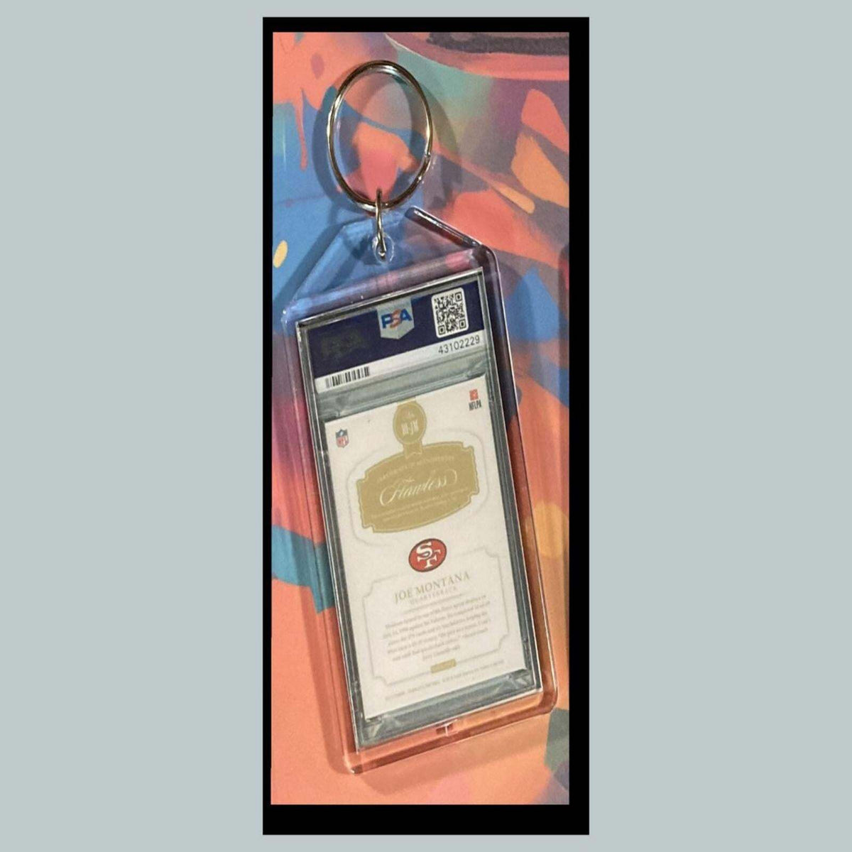 3377 Joe Montana 2017 Panini Flawless Distinguished Patch Auto Custom Keychain