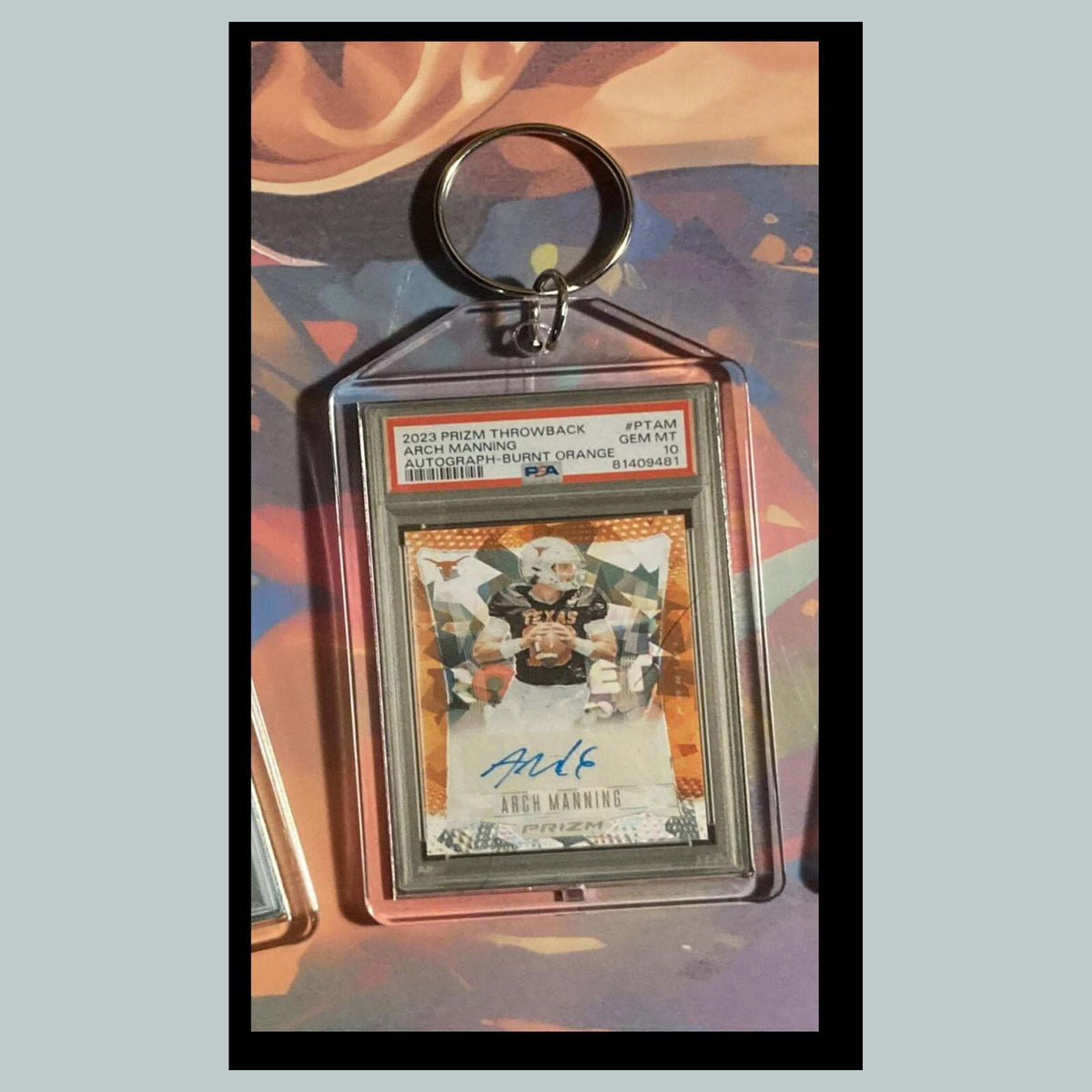 3498 Arch Manning 2023 Panini Throwback Orange Auto Custom Hand Made Keychain