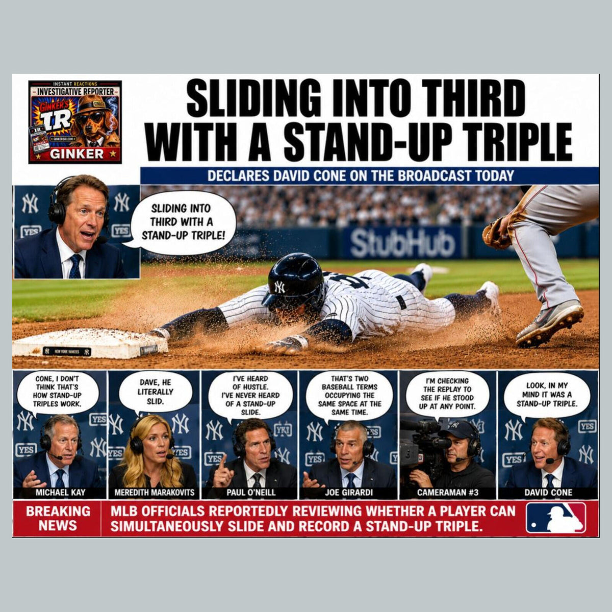 2814 Sliding Into A Stand Up Triple Ginker’s Instant Reactions 8x10 Print