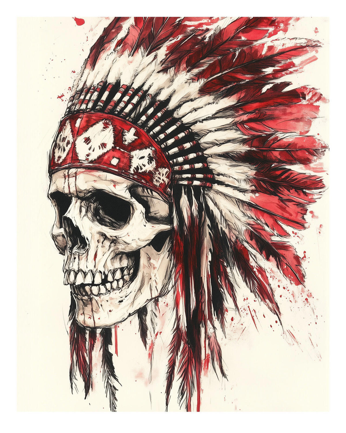 0583 P-8X10 Indian Skull with Headdress Glossy Photo