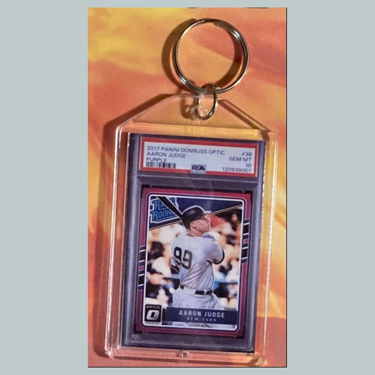 3598 Aaron Judge 2017 Panini Donruss Rated Rookie Purple Keychain