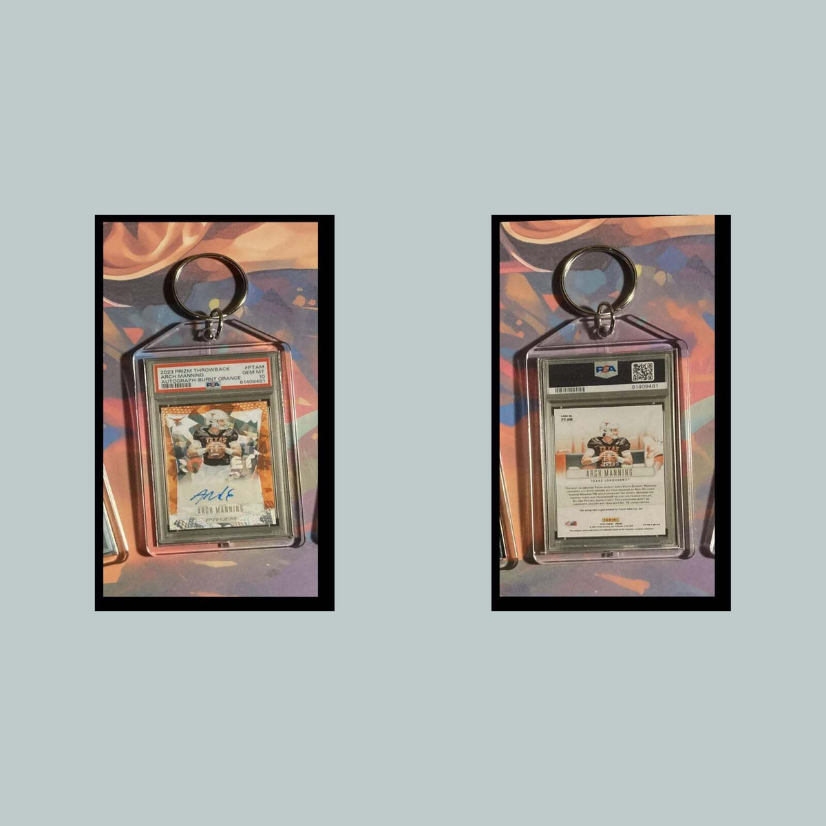 3498 Arch Manning 2023 Panini Throwback Orange Auto Custom Hand Made Keychain