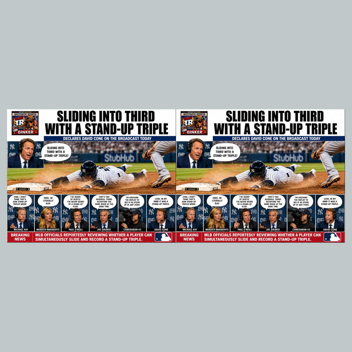 2814 Sliding Into A Stand Up Triple Ginker’s Instant Reactions 8x10 Print