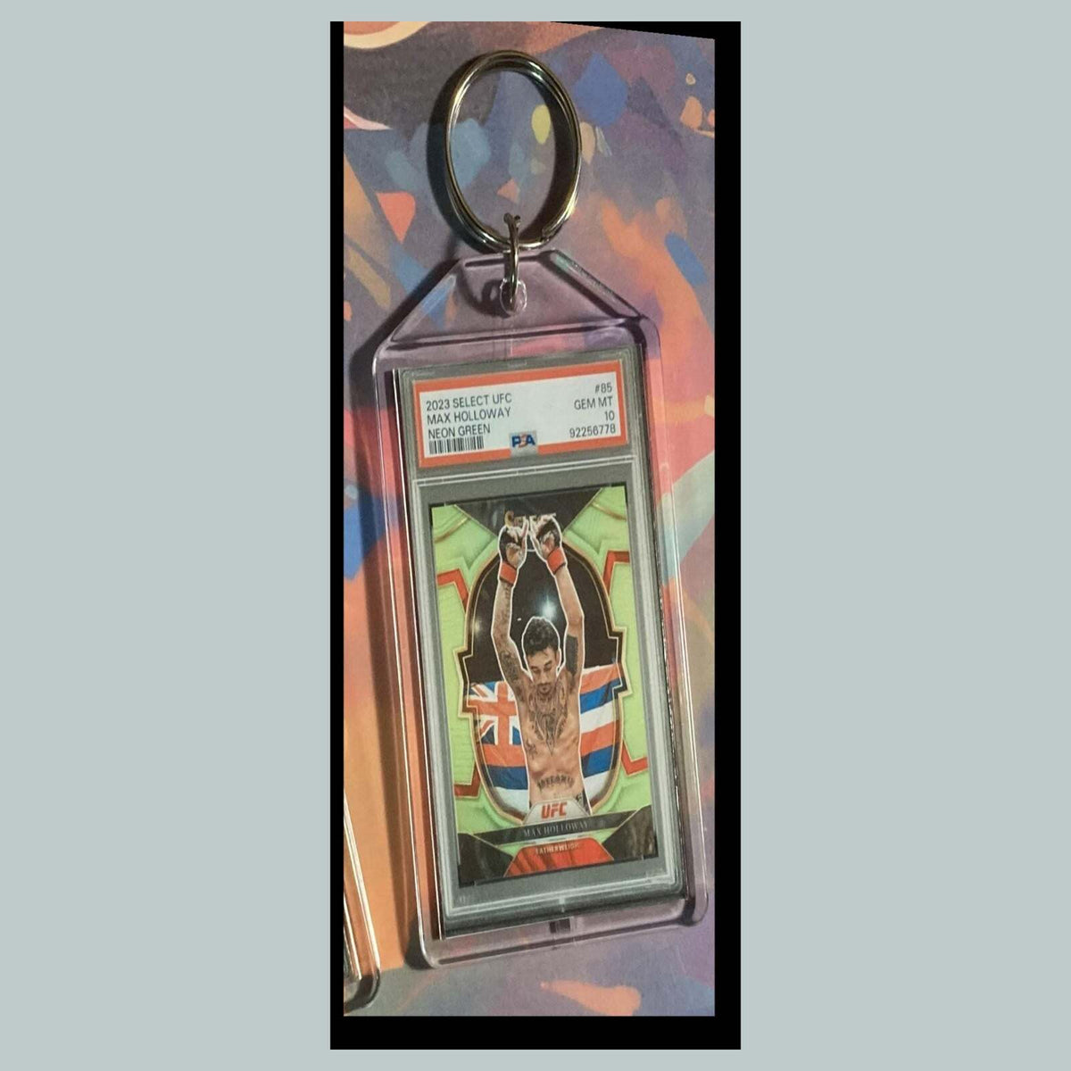 3445 Max Holloway 2023 Panini Select Neon Green Custom Hand Made Keychain - Gift