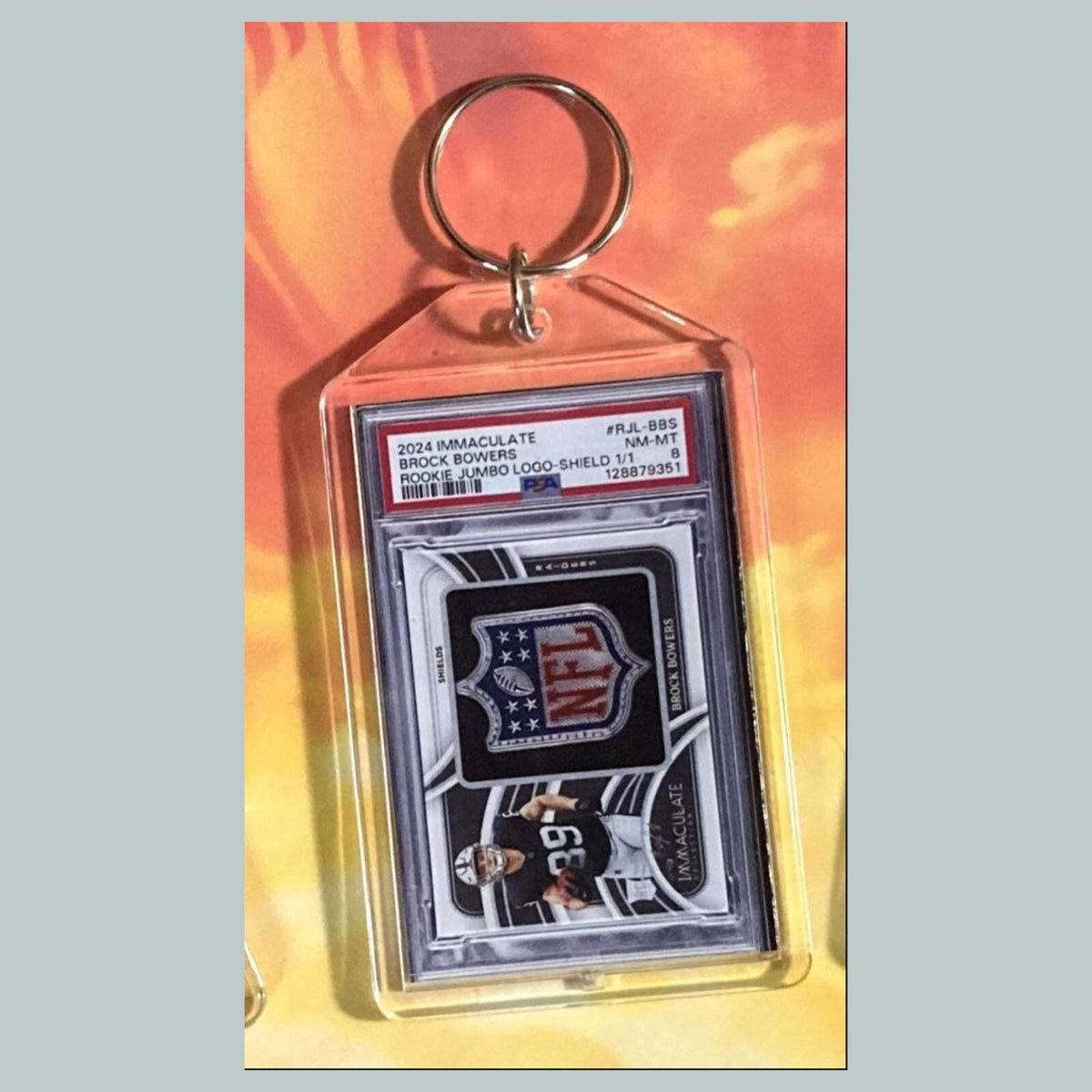 3693 Brock Bowers 2024 Panini Immaculate Jumbo Logo-Shield Custom Made Keychain