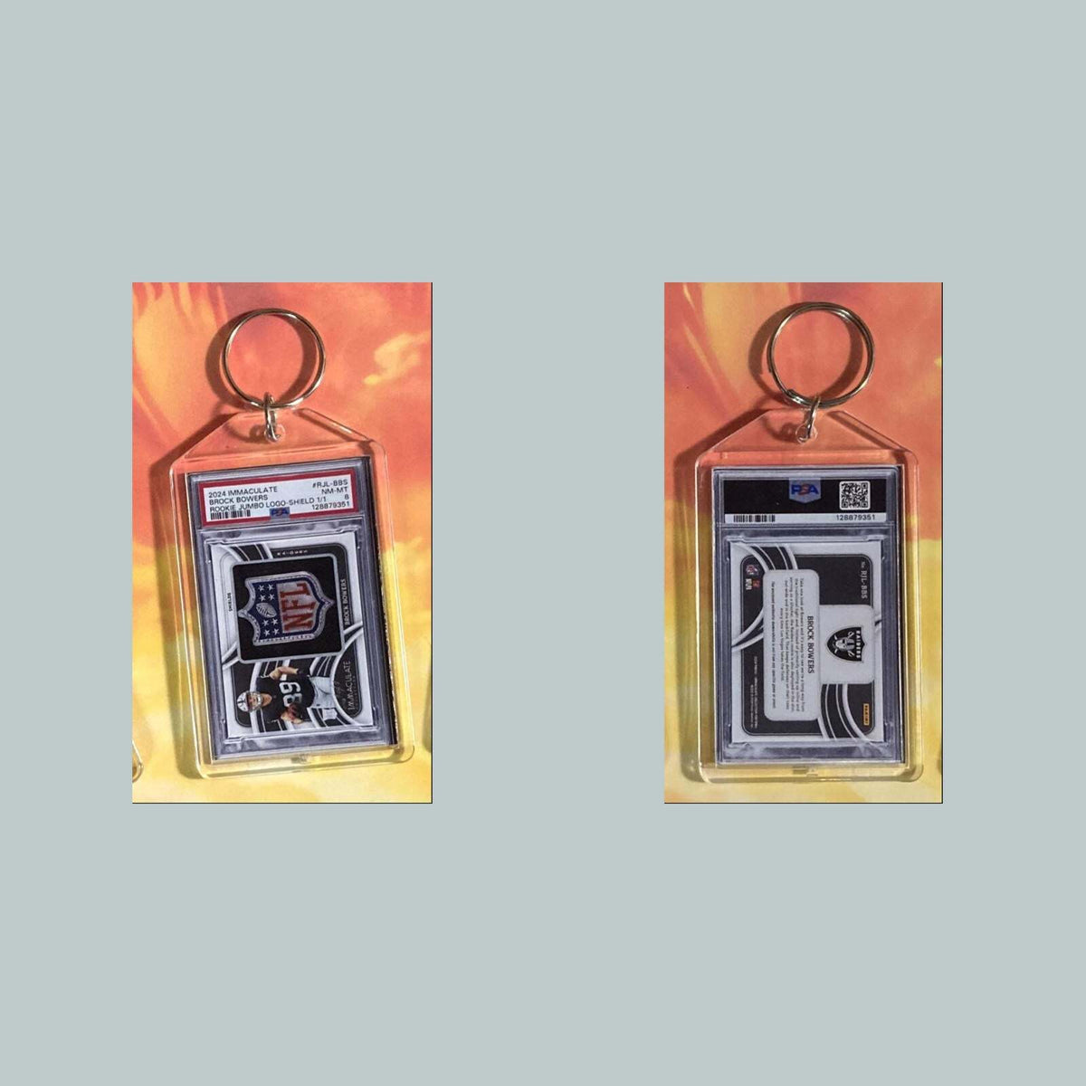 3693 Brock Bowers 2024 Panini Immaculate Jumbo Logo-Shield Custom Made Keychain