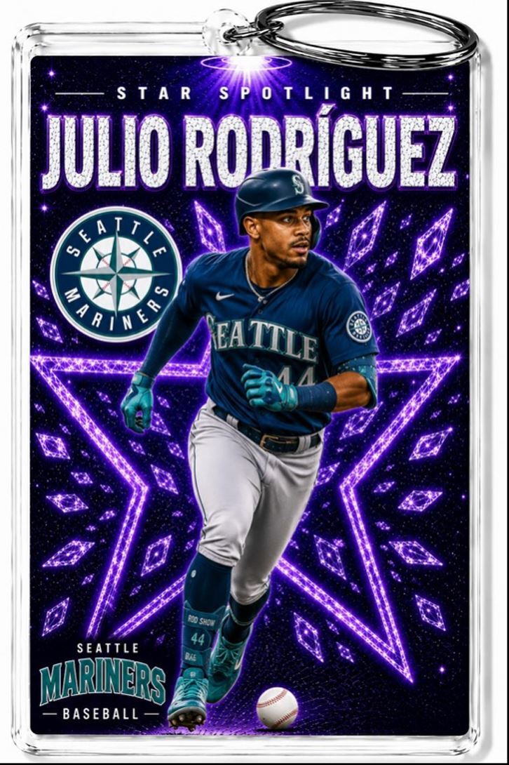 3974 Julio Rodriguez Keychain Purple Spotlight Premium Keychain No Nameplate