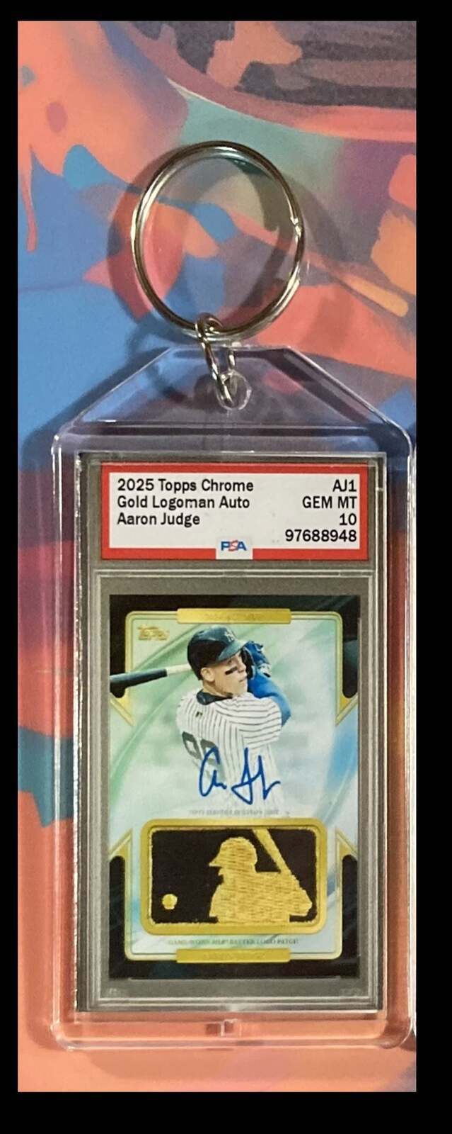 3370 Aaron Judge 2025 Topps Chrome Gold Logoman Auto Custom Novelty Keychain