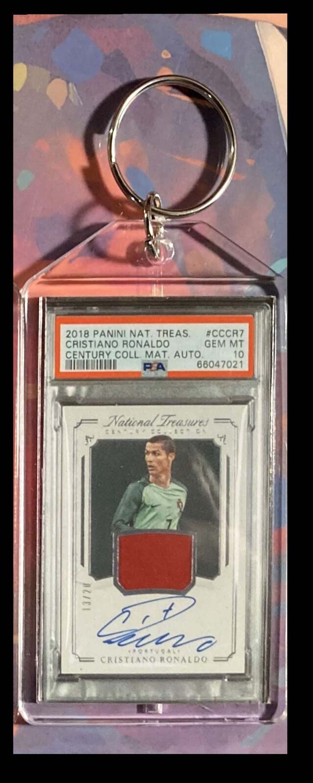 3167 Cristiano Ronaldo 2018 Panini Nat Treas Century Patch Auto Keychain - Gift