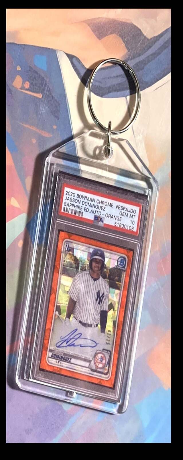 3113 Jasson Dominguez 2020 Bowman Chrome Sapphire Orange Auto Keychain