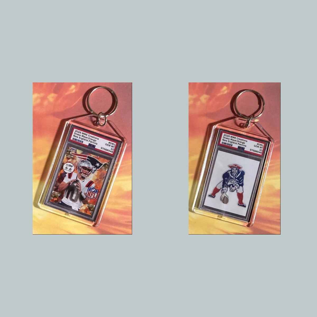 3761 Drake Maye 2026 Mockup Orange Custom Hand Made Keychain