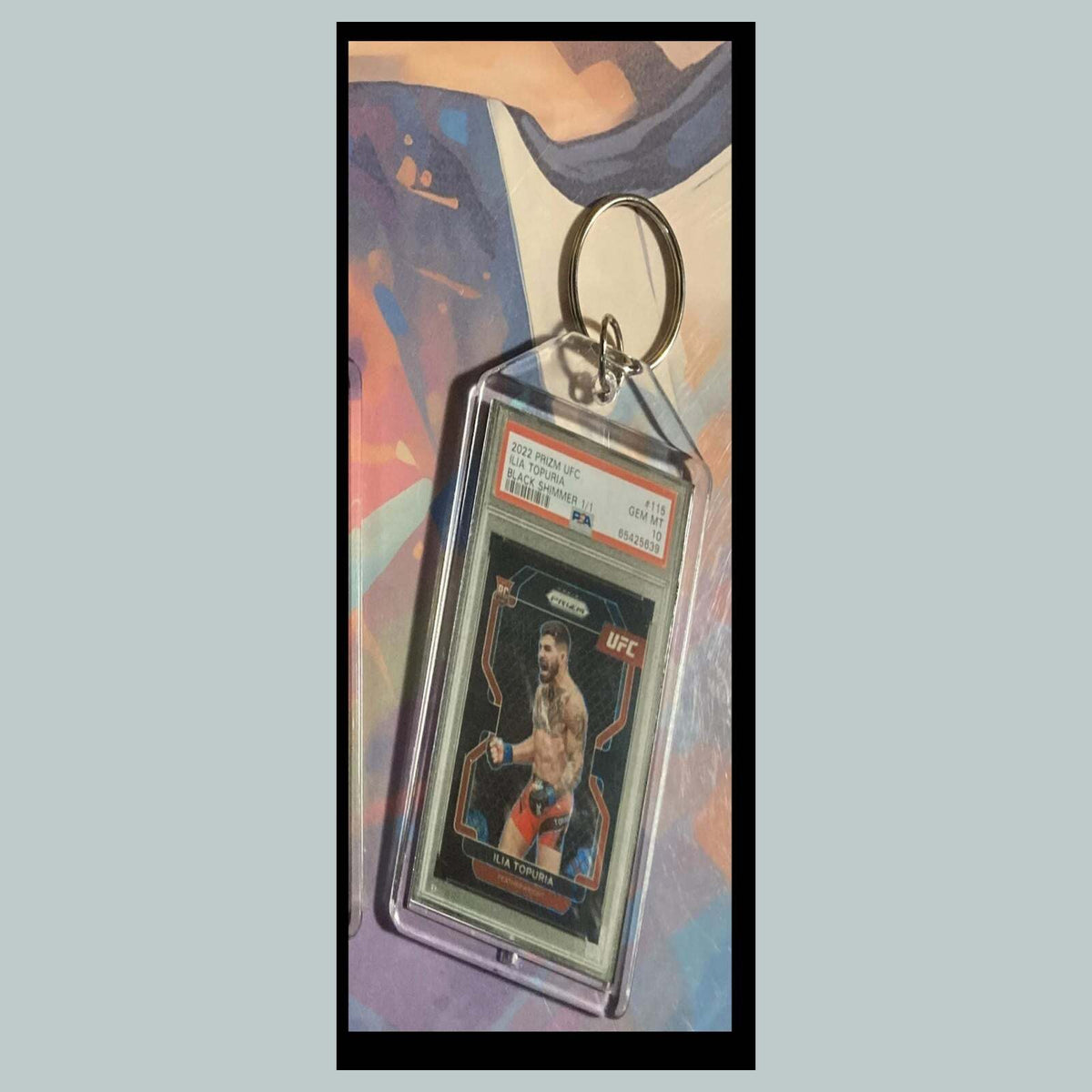 3454 Ilia Topuria 2022 Panini Prizm Black Shimmer Custom Hand Made Keychain