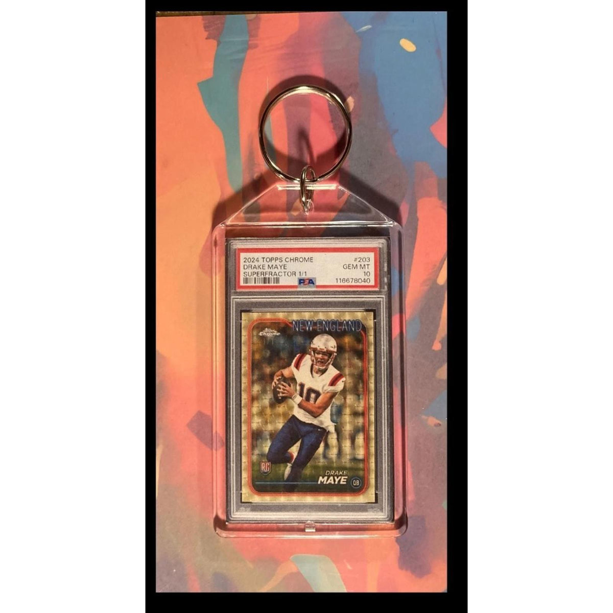 3016 Drake Maye 2024 Topps Chrome Rookie SuperFractor-Custom Keychain-Great Gift