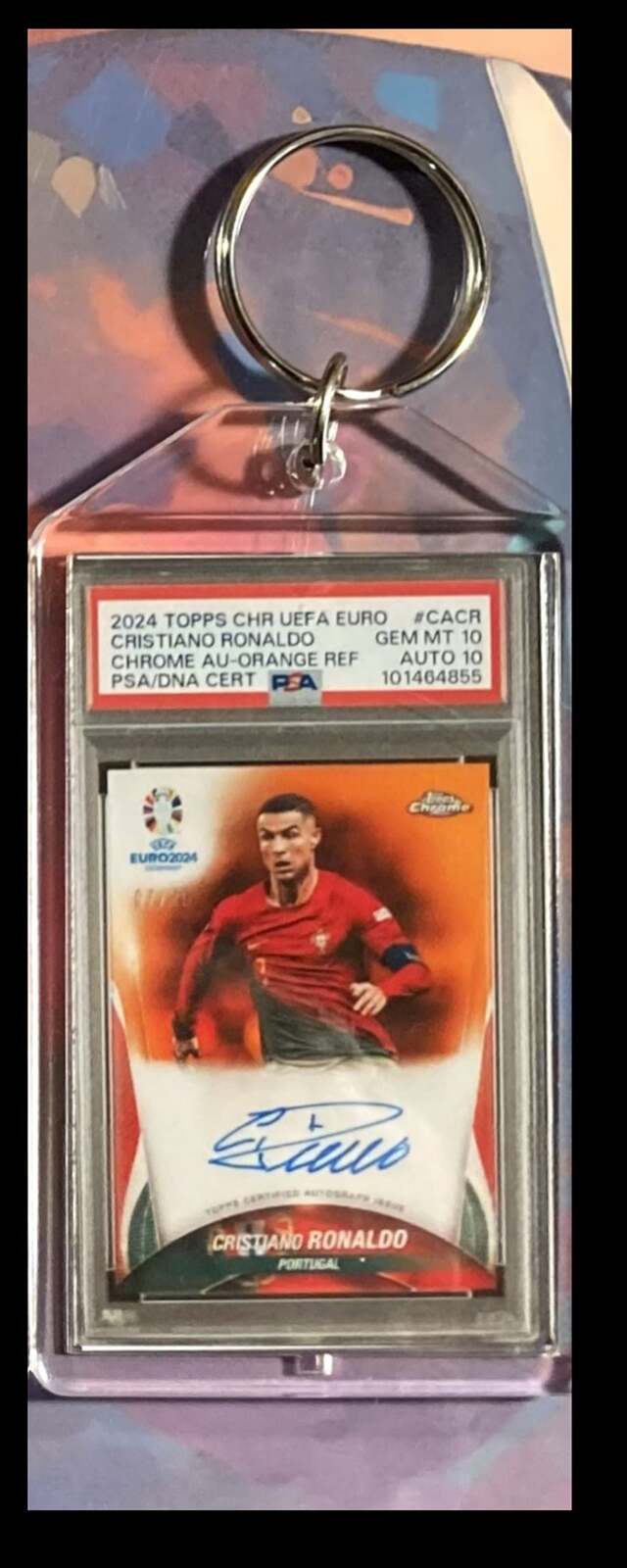 3093 Cristiano Ronaldo 2024 Topps CHR UEFA EURO Orange Chrome Auto Keychain