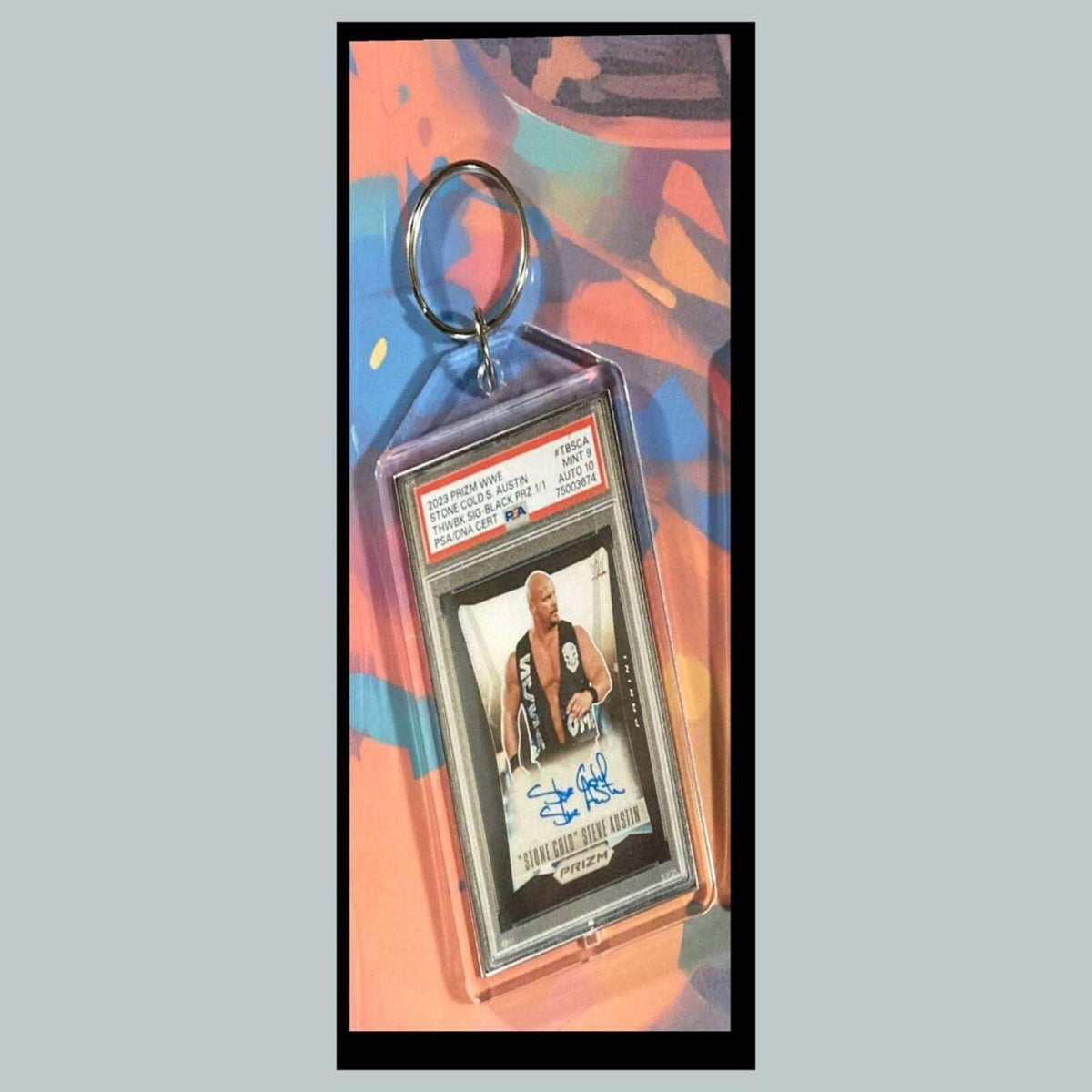 3363 Steve Austin 2023 Panini Prizm Throwback Black Auto Custom Made Keychain