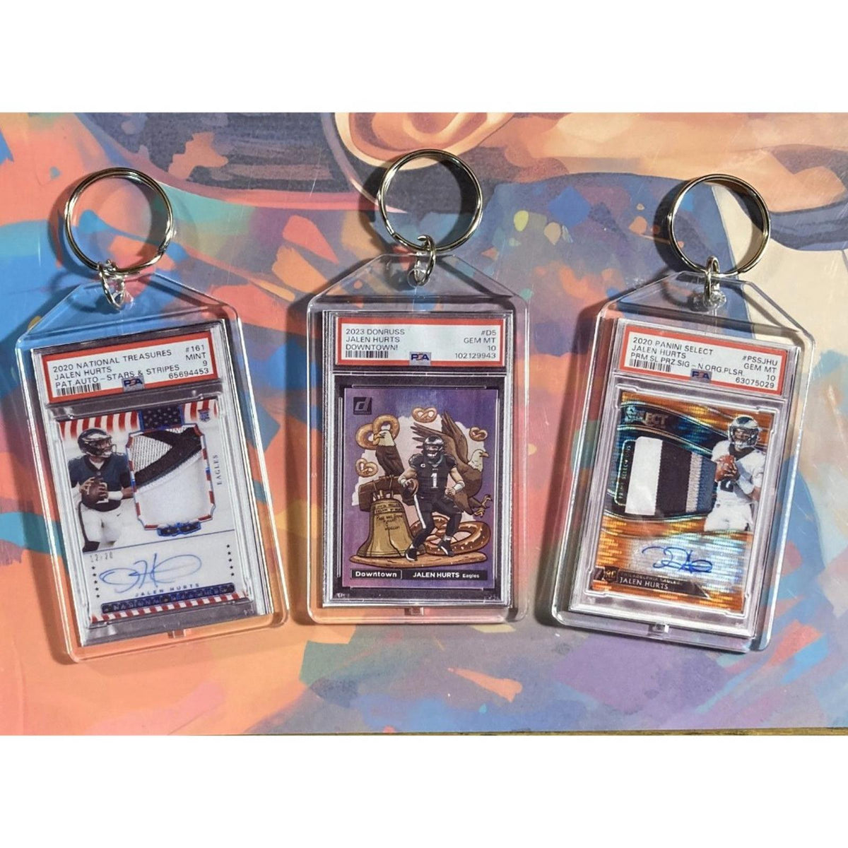 3161B Jalen Hurts JH 3 Pack Bundle - 3 Different Custom Novelty Keychains -Gift