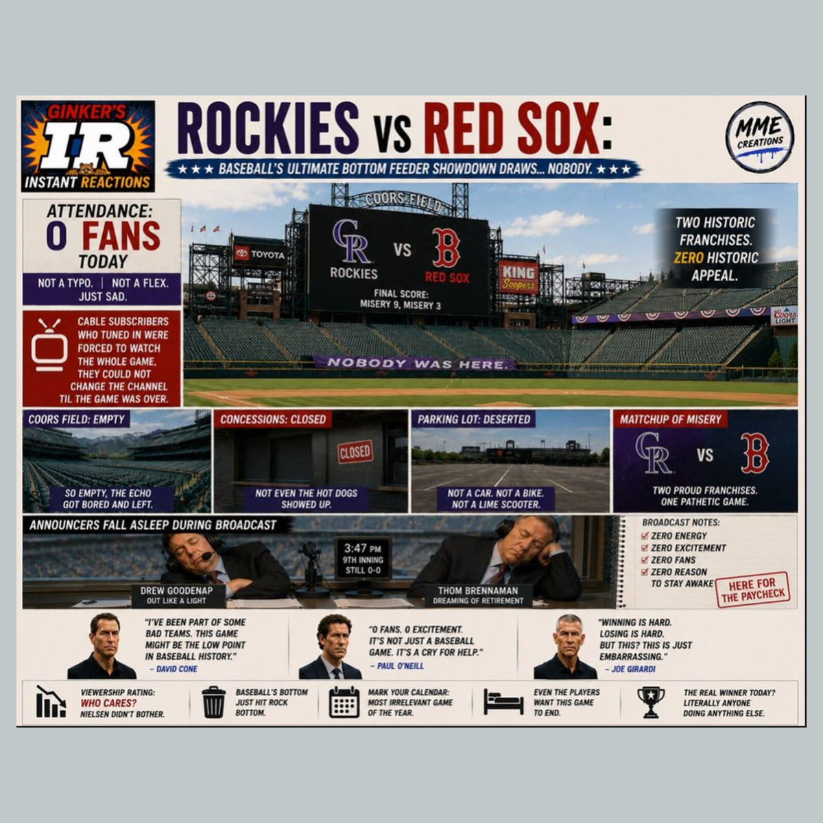 2779 Zero Fans At Rockies Vs Red Sox Game Ginker’s Instant Reactions 8X10 Print