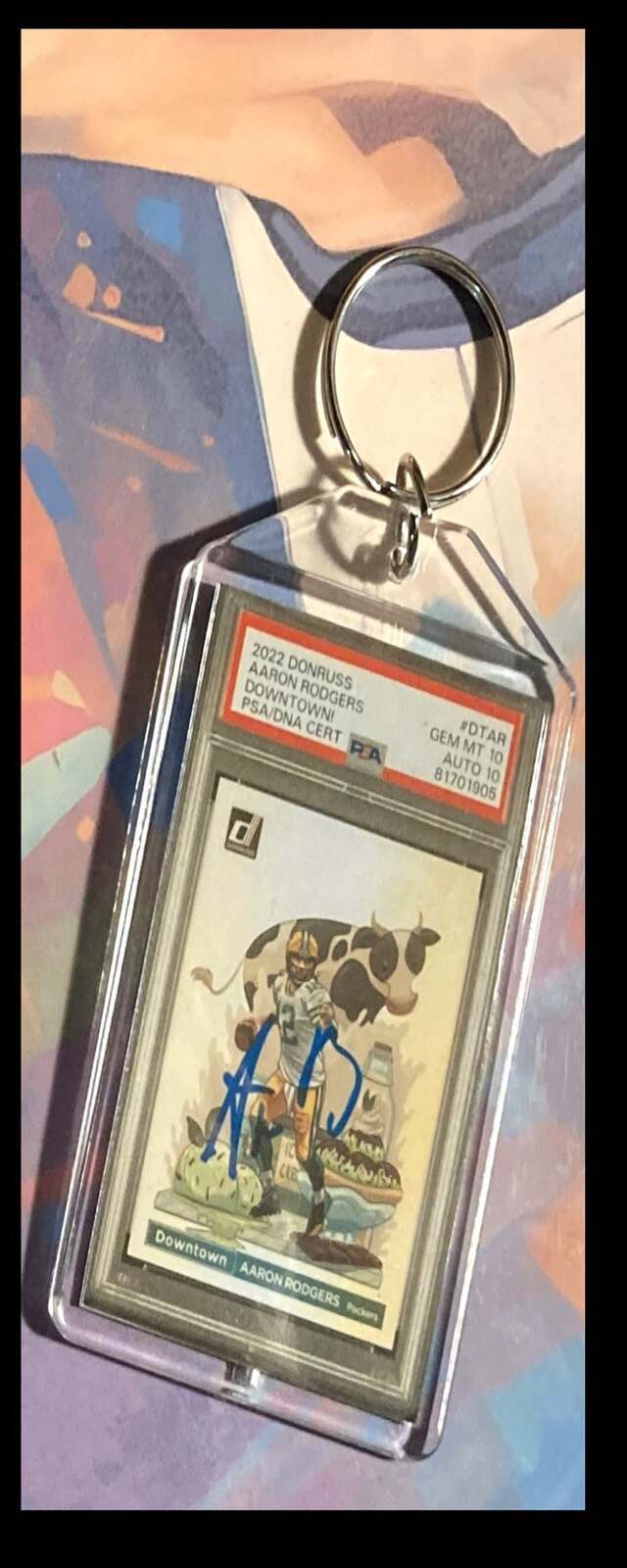 3253 Aaron Rodgers 2022 Panini Donruss Downtown Auto Custom Hand Made Keychain