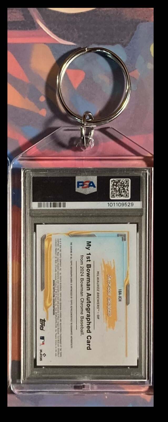 3082 Jackson Chourio 2024 Bowman Chrome Orange Auto - Custom Keychain - Gift