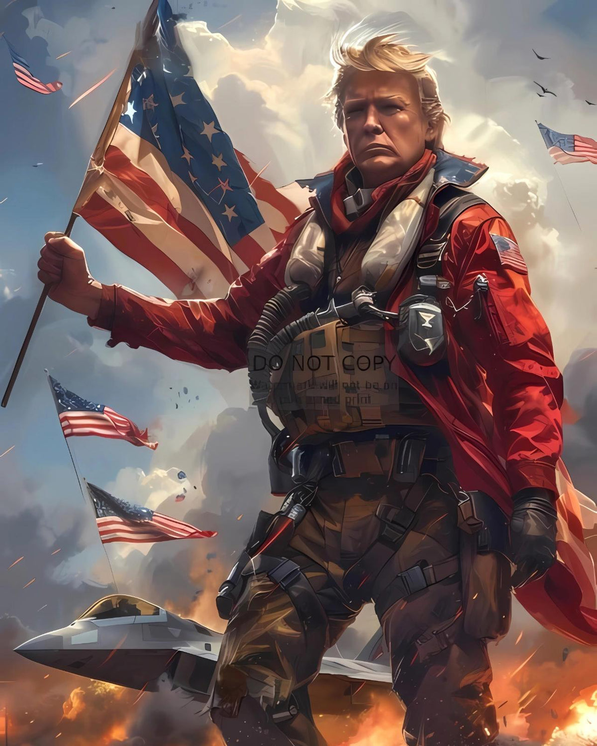 0690 P-8X10 Trump Soldier With Flag Glossy Photo Fast-Secure Ship MS