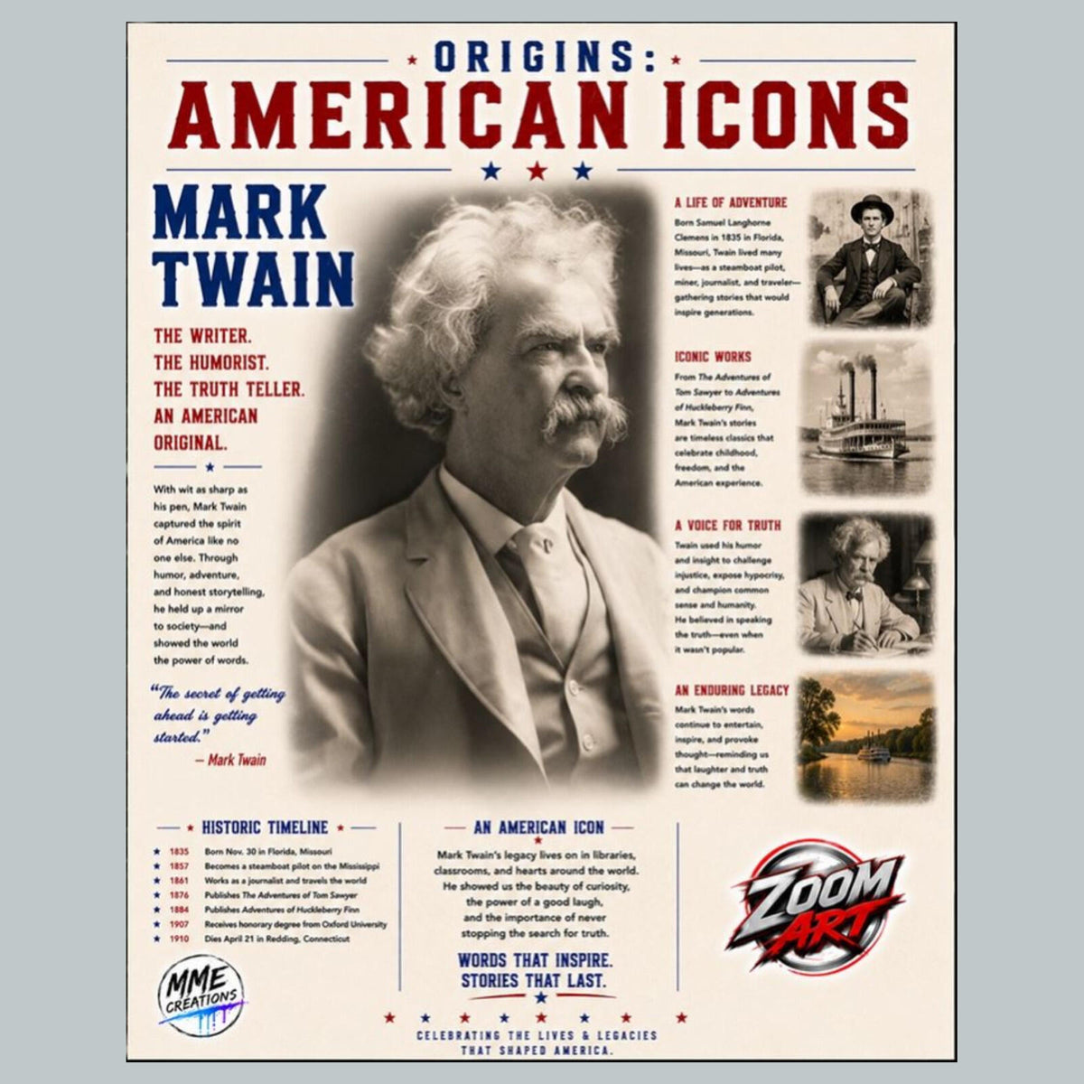 2747 Mark Twain American Icons Series 8X10 Zoom Art Giclee Print __/25 MS