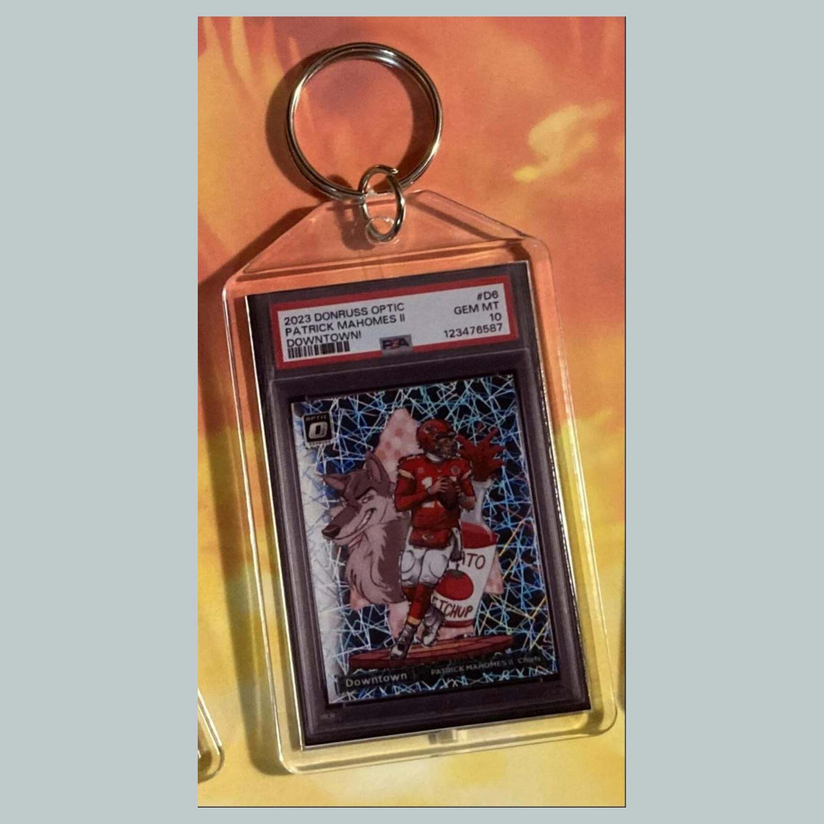 3603 Patrick Mahomes 2023 Panini Donruss Optic Downtown Custom Keychain