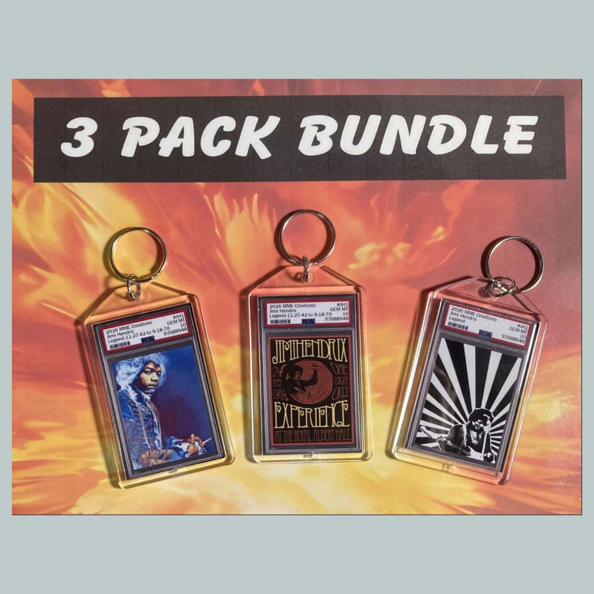 3747B Jimi Hendrix Custom Hand Made Novelty Keychains 3 Pack Bundle