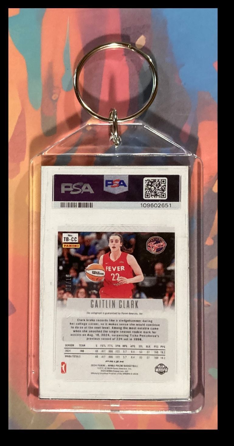 3263 Caitlin Clark 2024 Panini Prizm Auto PSA Style-Custom Keychain-Great Gift