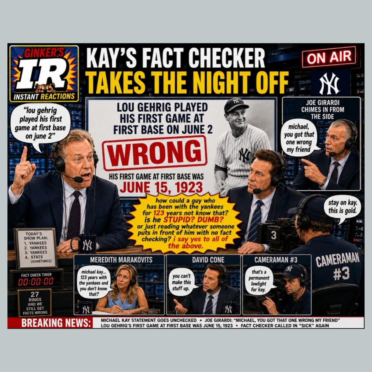 2767 Michael Kay Wrong on Lou Gehrig Ginker’s Instant Reactions 8X10 Print