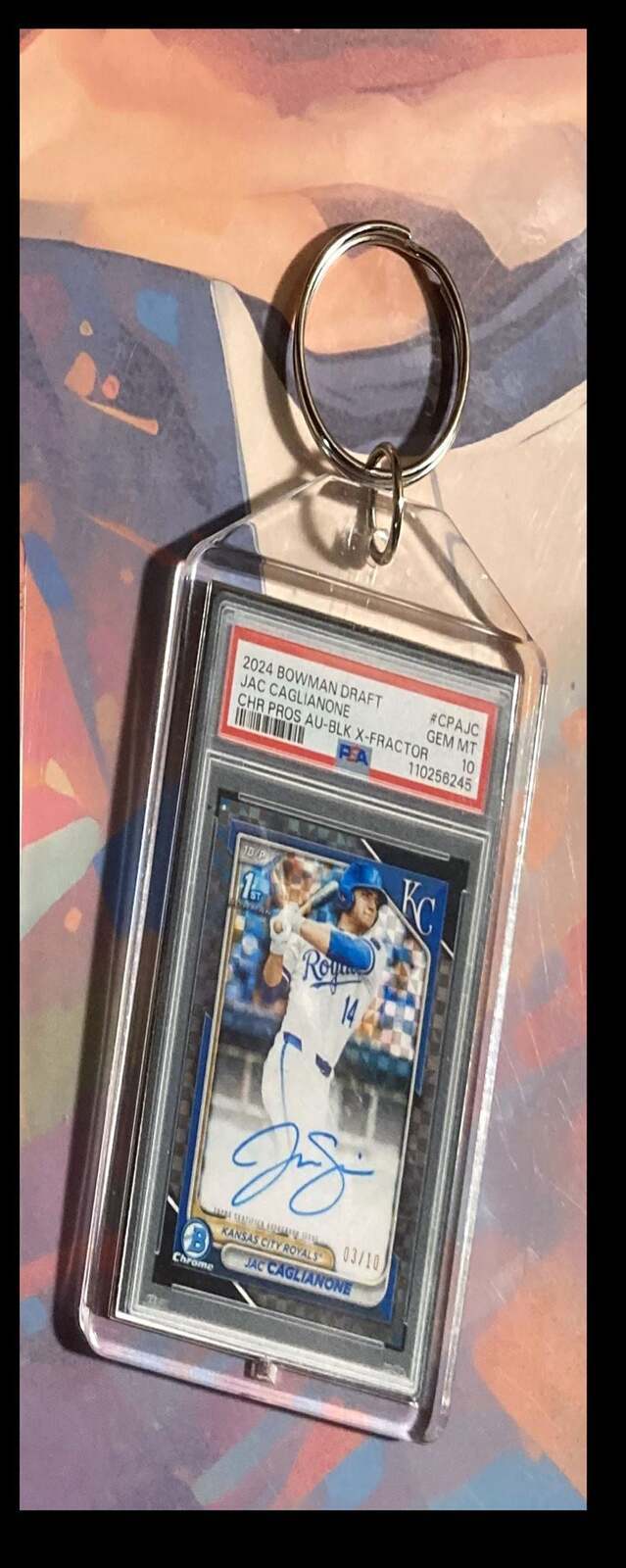 3207 Jac Caglianone 2024 Bowman Draft X-Fractor Auto Keychain