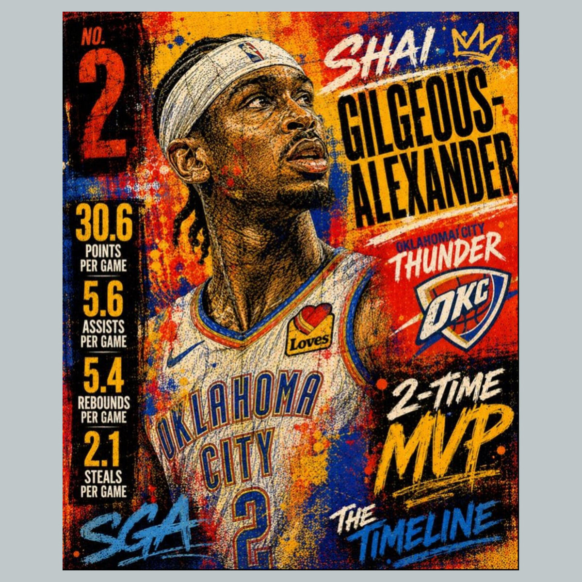 2608 Shai Gilgeous-Alexander '2 Time MVP' Zoom Art Series 8X10 Giclée Print BKL